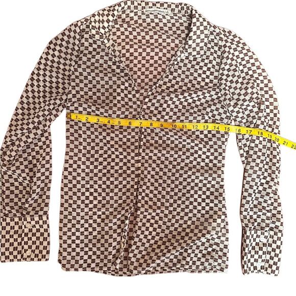 ABERCROMBIE & FITCH Brown and White Sheer Checkered Open Clasp Shirt - Picture 7 of 8